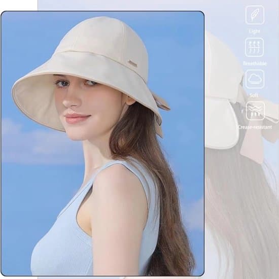 Beige Dam Solhatt med Bred Brätte - Med Rosett