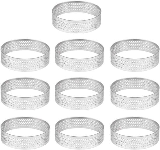 Bageforme, 10-delt sæt, 8 cm bageforme, 8x2 cm, rustfrit stål, sølv, non-stick mousse kage ringforme, perforerede kageforme, bagværk