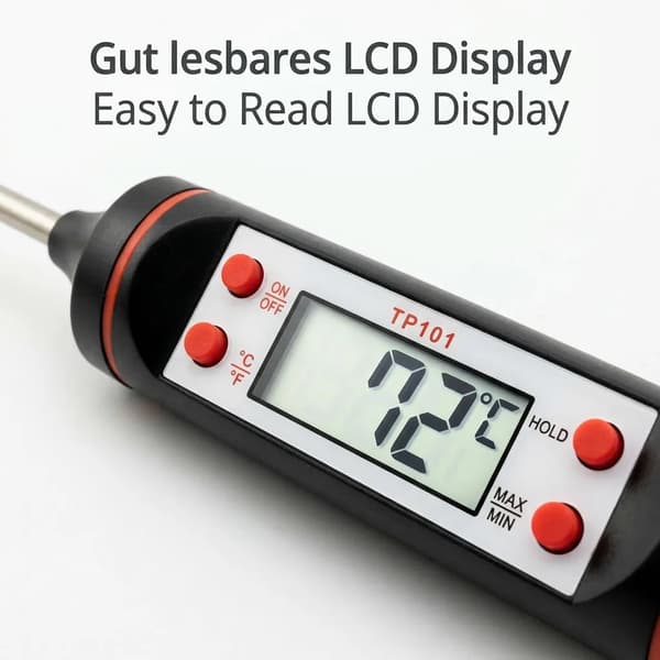 Digital LCD stegetermometer, indstikstermometer, køkkentermometer (til kød, steg, bagning, øl, vin osv.)