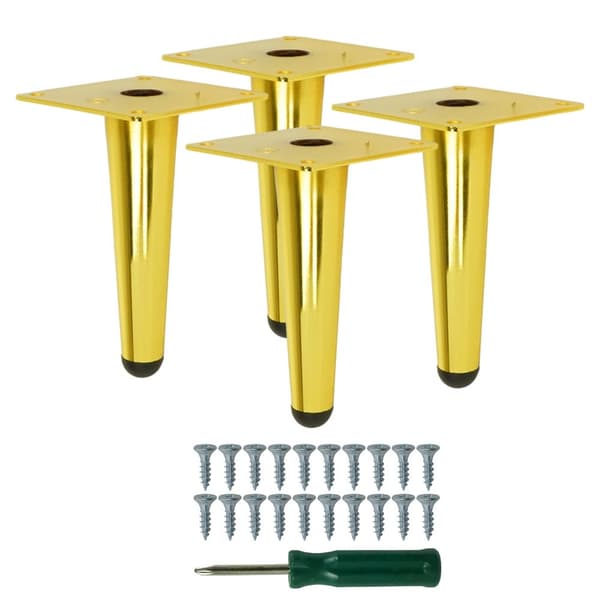 Stålben, 13 cm, lige sofaben, skabsben, guld, 4 stk.