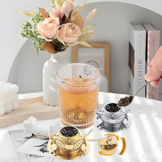 Tekanna Tesil Set i Rostfritt Stål med Droppbricka - Guld/Silver