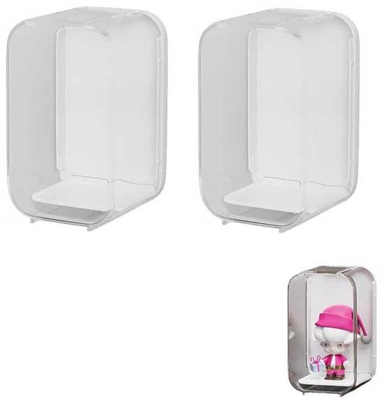 2-pack transparent akrylmonter för dockor/samlarobjekt, dammtät