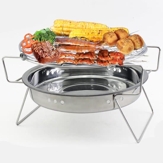 Fällbar grill - Bärbar grill - Utomhusmatlagning - Rostfritt stål - 22 x 14 cm - Silver