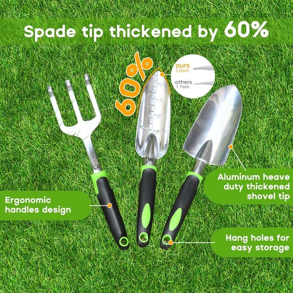 Trädgårdsredskap spade set, 3 delar - Grön