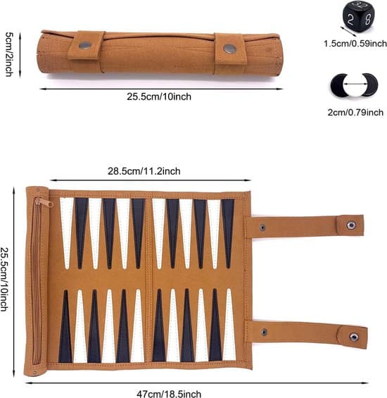 Backgammon Sæt - Foldbart Rejse Backgammon Sæt - Bærbart og Letvægts Backgammon Sæt - Velegnet til Campingture