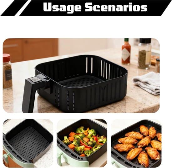 2-pack återanvändbara perforerade silikonformar för airfryer, non-stick