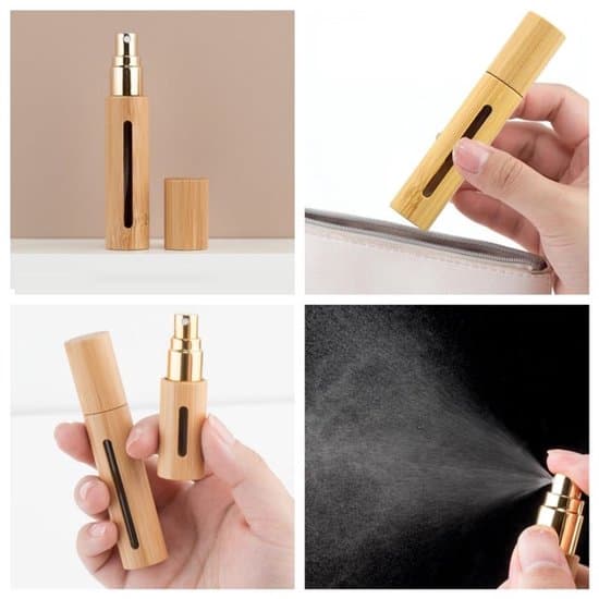 2 stycken - tomma sprayflaskor i bambu - mini parfymflaskor - doftflaskor - med glasinsida - för smink, lotioner och parfymer - 97×19.5mm