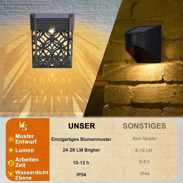 Sorte solcellehavelys, udendørs solcellelamper, solcelle LED-væglamper, 4-pak