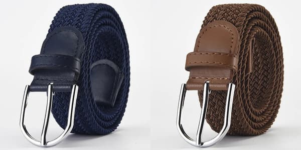 2-pack - Brun/Mörkblå - Elastiskt komfortmidjeband - Storlek 120 - Flätat - 100% Elastiskt - Nickelfritt spänne