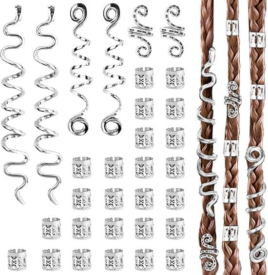 Silver dreadlockklämmor och justerbara flätningstillbehör