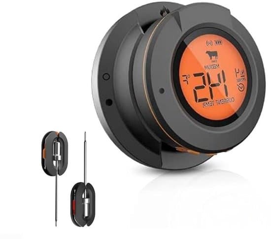 Smart Köttermometer - Digital Kökstermometer - Perfekt Grillning - Appkontroll & Varningar - 4 Prober - Svart
