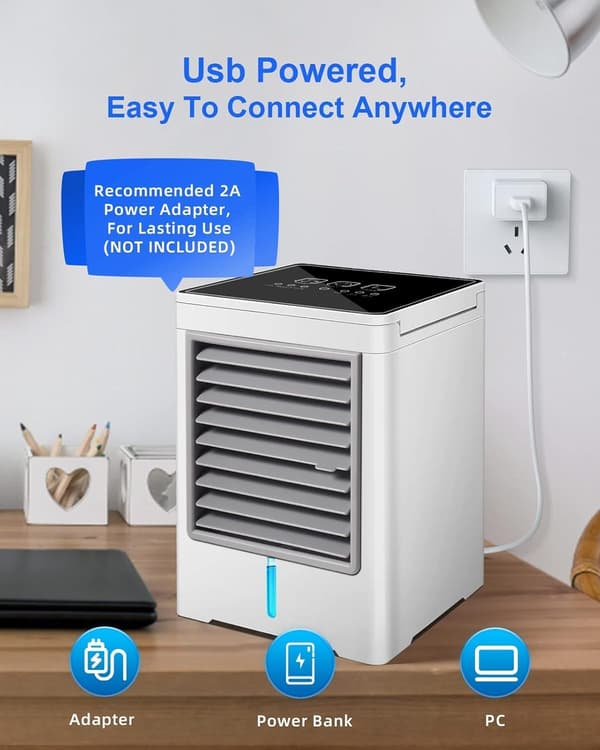 Stille 3-trins USB Desktop Fordampende Luftkøler Ventilator med Timer