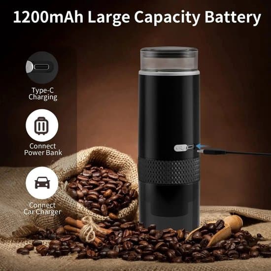 Bærbar 5V USB-C genopladelig espresso-/kaffemaskine - Sort