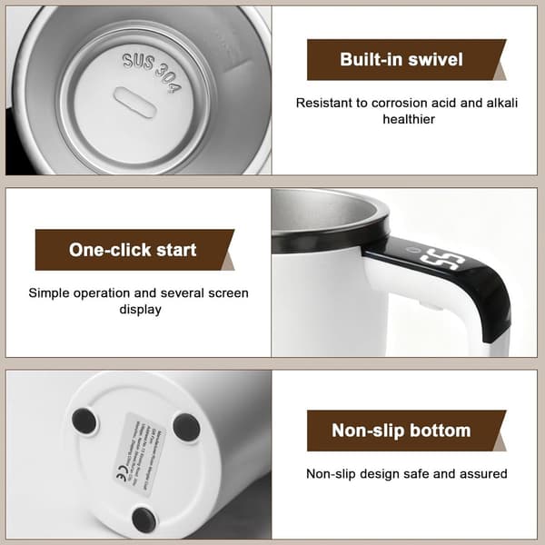 380 ml Hvid Selvrørende Kaffe- og Temokop med Temperaturdisplay