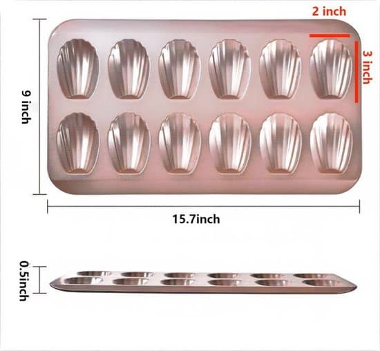 Madeleine kakformar, 2 stycken, 12-pack non-kolstål, guld