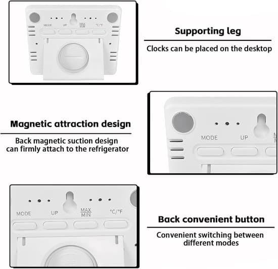 Termometer och hygrometer digital väckarklocka, magnetisk, vit