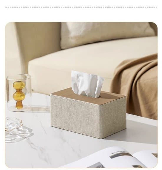 1-pack Tissuelåda - Konstläder - Rektangulär - 19x12x9.5 cm - Beige