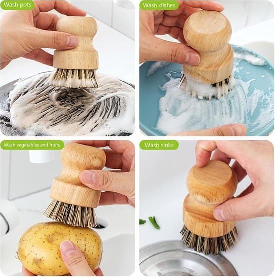 Handdiskborste - Diskborstset - Köksrengöring - Ergonomisk design - 2 delar - Naturlig