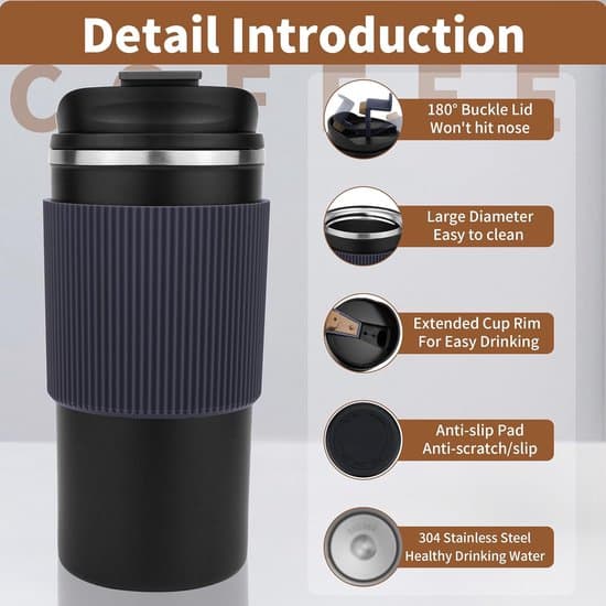 500 ml isolerad kaffemugg med lock, svart resemugg
