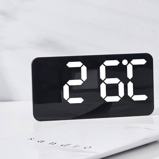 Röststyrd LED Digital Väggklocka - Temp/Alarm - Blå