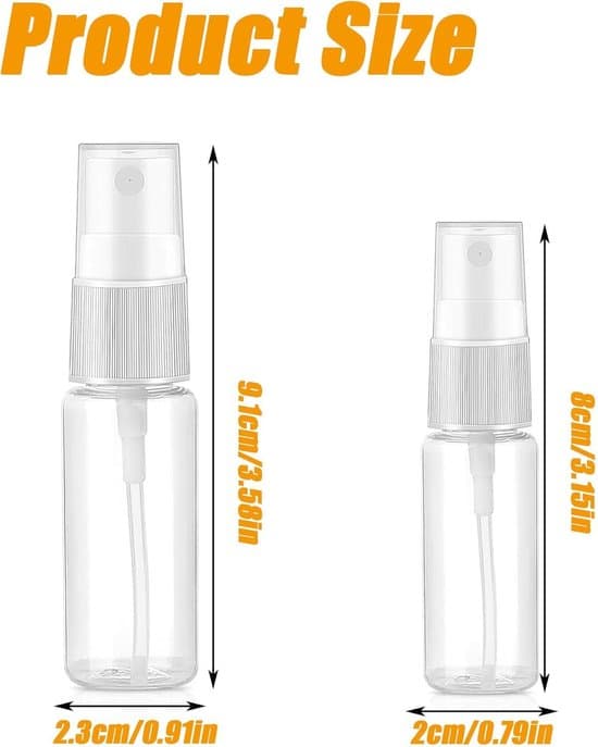 12 Resesprayflaskor - Klar - Parfymflaskor - Påfyllningsbara - Tomma Flaskor - Flytande Kosmetika 10ml/20ml