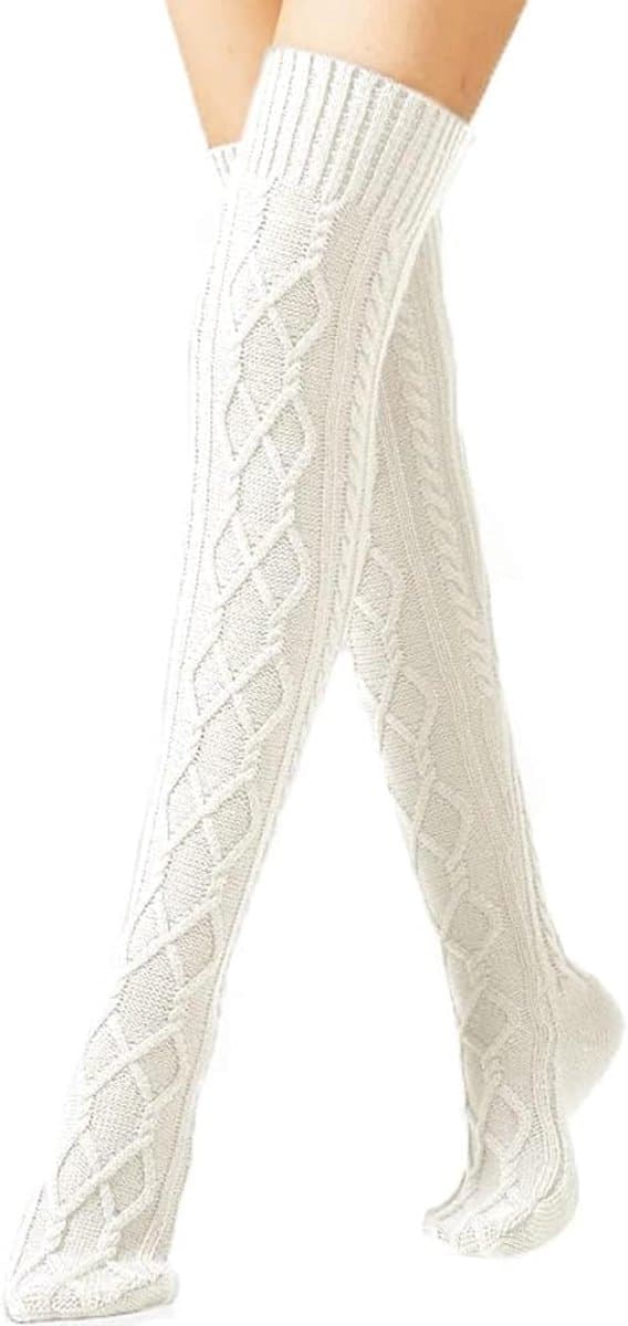 Dame over-the-knee strømper - Strikkede vinterstrømper - Varme - Sorte - One size fits all