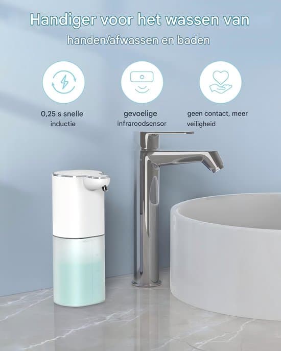 Automatisk väggmonterad tvåldispenser, 400 ml, USB, IPX5, vit