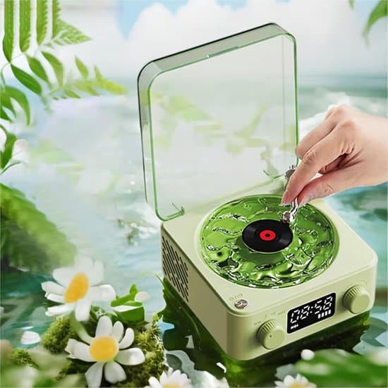 Retro klassinen levysoitin Bluetooth-kaiutin yövalolla, vihreä