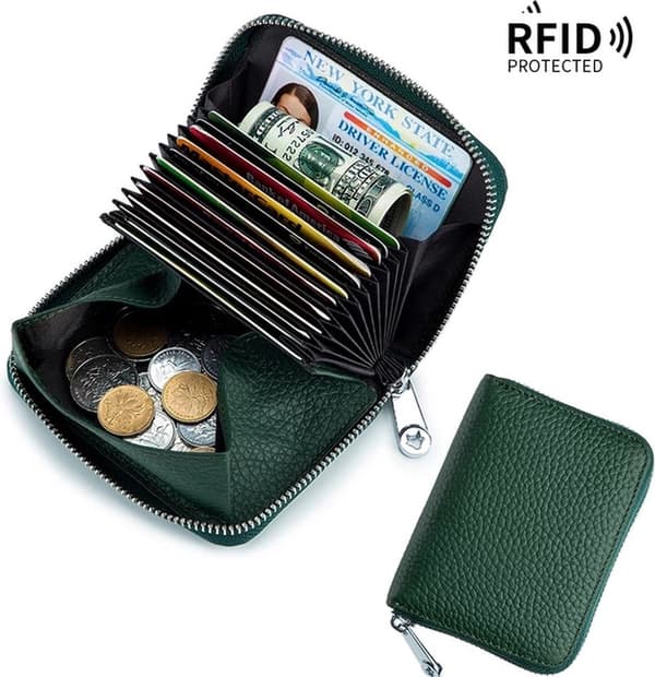 RFID-plånbok - Kort och mynt - Mörkgrön