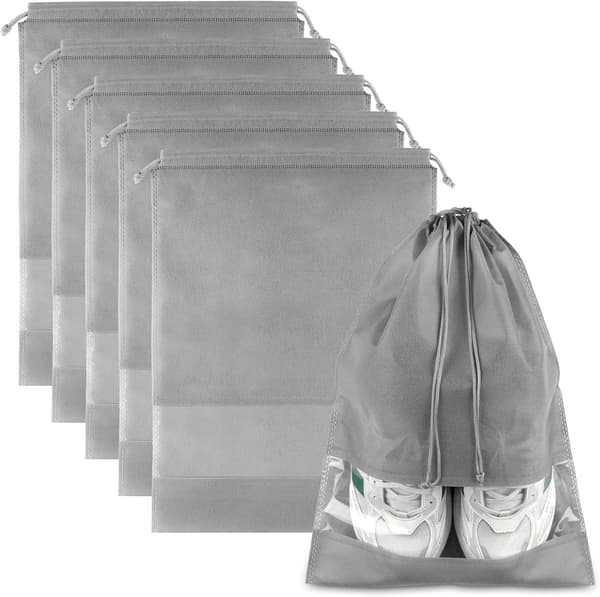 5-pack - 32 x 44 cm Grå Stora Skoväskor - Non-woven Dragskoväskor - Unisex - Transparenta