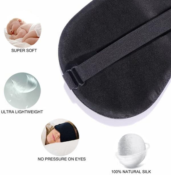 Sovemaske med justerbart pandebånd, designet til lysblokerende søvn, sort.