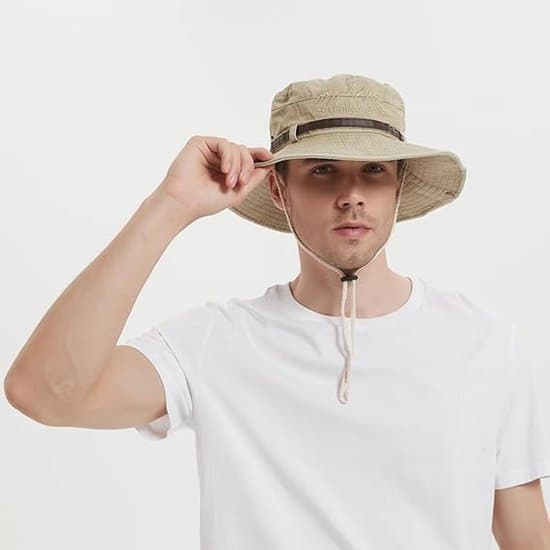 Sammenfoldelig solhat til mænd - lys khaki - one size fits all