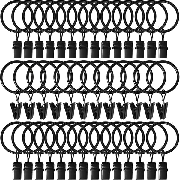 Gardinringe med clips - 40 stk. - Sort - Rustbestandig