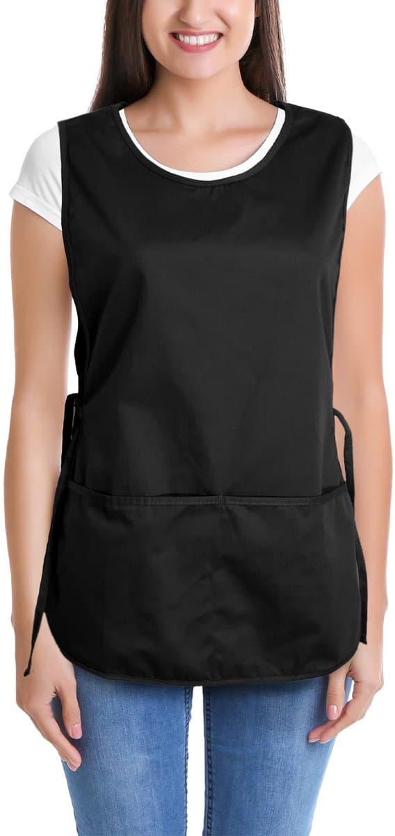 Forklæde med 2 lommer, standardstørrelse 72,4 cm x 47,0 cm, polyester-bomuldsblanding, sort.
