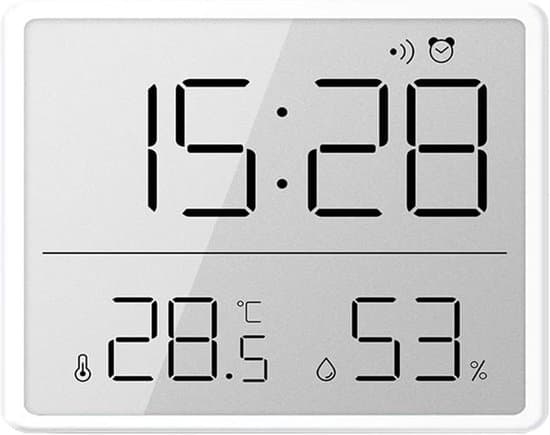 Digital termometer för mätning av luft och luftfuktighet; liten LCD-väckarklocka - vit