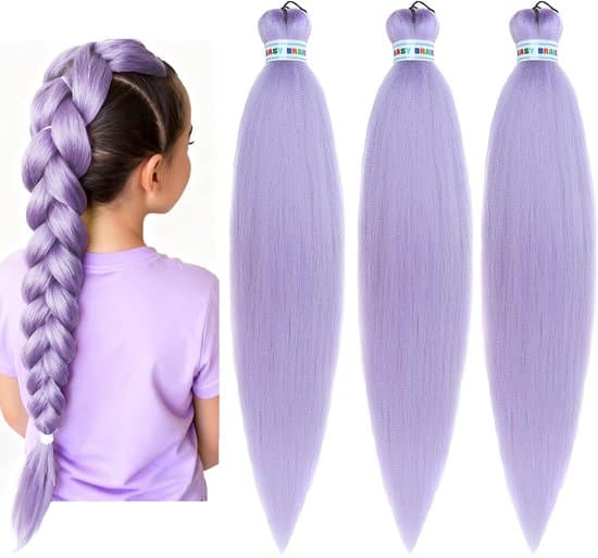 3-pack försträckta flätade hårförlängningar hästsvansset för cosplay (lila, 68 cm)