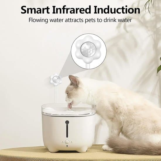 Sensorvattenfontän för katter/hundar, blinkande/infraröd sensor, USB-gränssnitt, universell/tyst