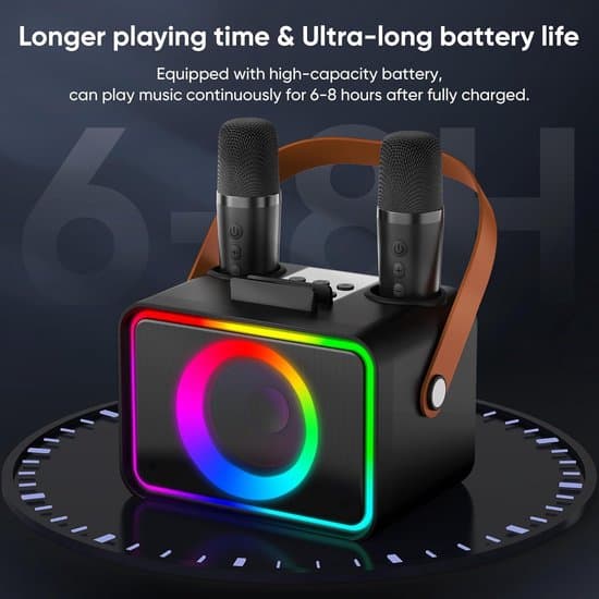 Karaokemaskin - 2 mikrofoner - Bluetooth - Svart