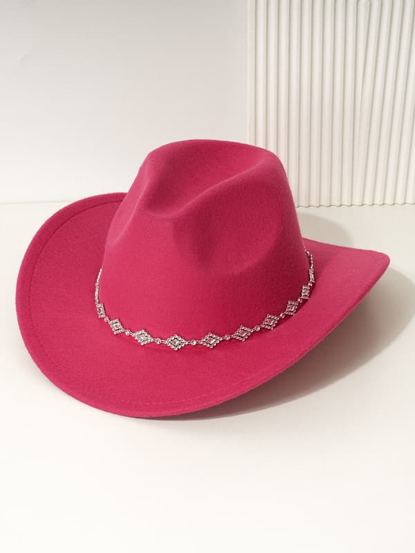 Western cowboyhat til kvinder med rhinsten og bred skygge (Fuchsia)
