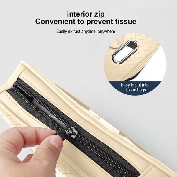 Beige bil solskærm læder tissueboks og brilleclips organizer