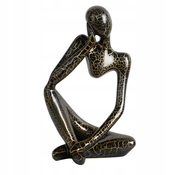 Modern abstract statue of a thinker, black, left-facing L