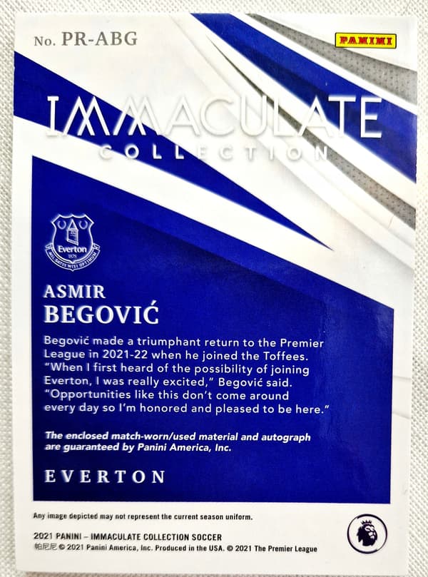 ASMIR BEGOVIC IMMACULATE PREMIUM MATCH-WORN PATCH 8/9 EVERTON AUTOGRAPH