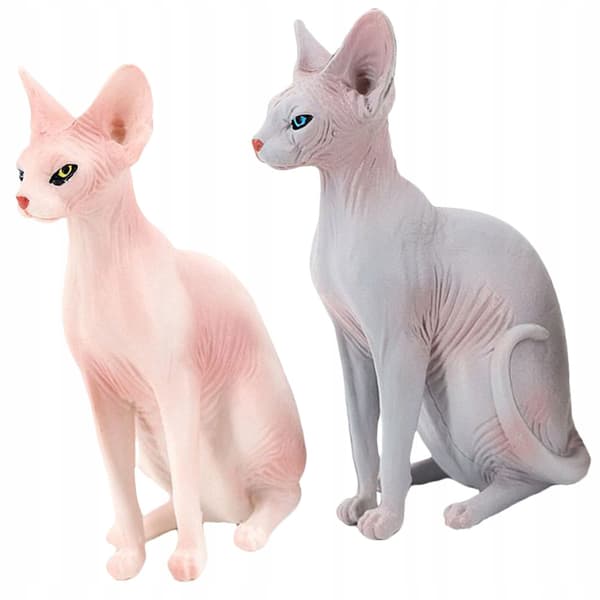 2 COLOURFUL DECORATIVE PVC CAT FIGURINES