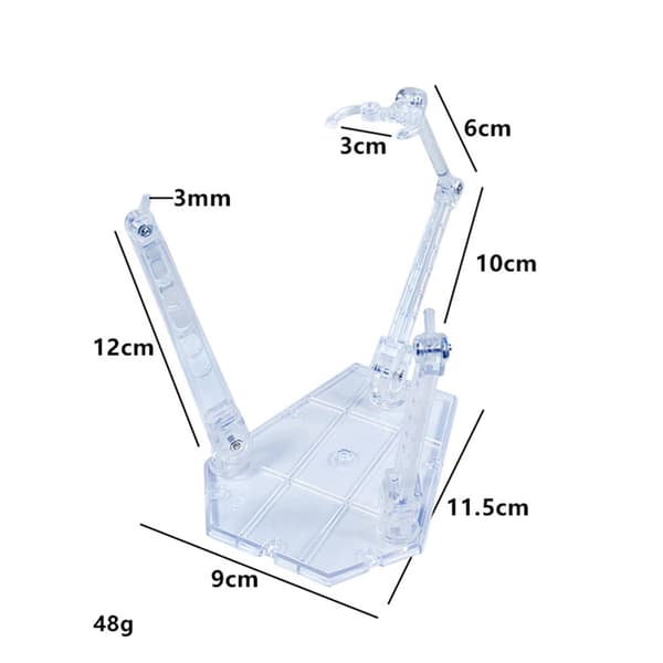 Action display stand: flexible, sturdy, transparent, adjustable, multi-purpose