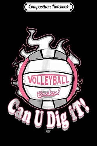 Composition Notebook: MudgeWare ‘Can U Dig It’ Volleyball Pink and Grey Journal/N