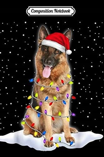 Composition Notebook: German Shepherd Santa Christmas Tree Lights Christmas Gift
