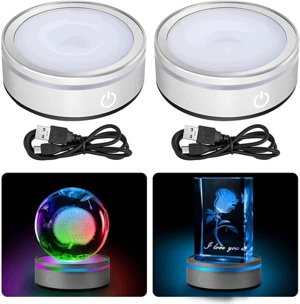 LED BASE SET OF 2 ROUND CONCAVE FLAT BASE PLATES – COLOURS AND LIGHTING