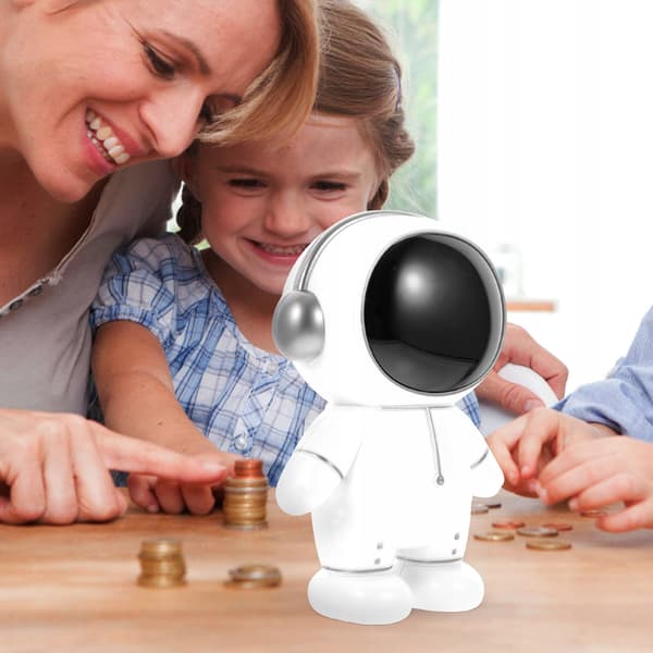 SILVER ASTRONAUT PIGGY BANK WITH LARGE CAPACITY FOR COINS