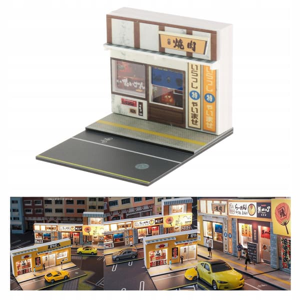 1/64 Diorama Parking Scene, Scenery Models for a BBQ Restaurant Model
