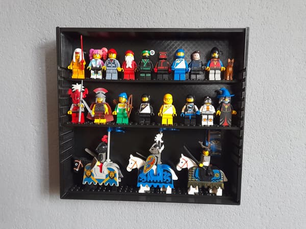 Display frame for minifigures and LEGO figures, adjustable shelves